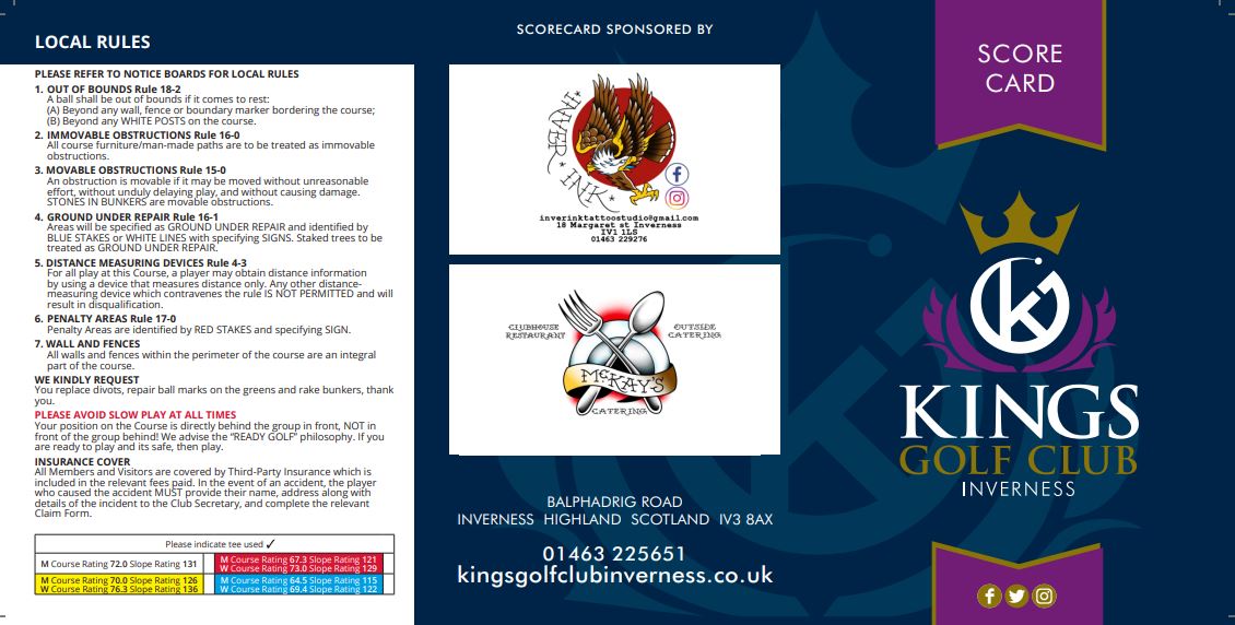 Scorecard & Map Kings Golf Club